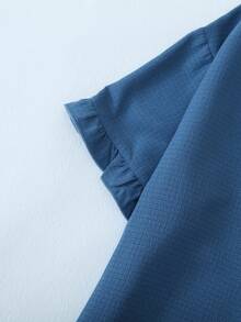 [Dreamery]1pc Women Solid Color Bubble Ruffle V-Neck Short Sleeve Shorts Pajama Set - Blue - View 7