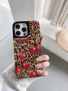 1pc Cherries, Leopard, Leaves Pattern Card Holder Mobile Phone Case, Leather Mobile Phone Case, Wallet Mobile Phone Case, Multifunctional Mobile Phone Case That Can Store Credit Card, Bank Card And Coins, Suitable For All Models Of Apple Mobile Phones, Can Be Used For Apple 11/12/13/14/15/16/Pro/Plus/Pro Max/16e Mobile Phone Case - 棕色 - 查看 5