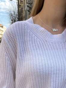 1pc Custom Hand-Written Name Necklace, Customizable Necklace, Fashionable Stainless Steel Personalized Name Necklace, Laser Cut Pendant/Minimalist Style/Unisex Summer Accessory/Birthday Party/Valentine's Day Gift - Silver - View 5