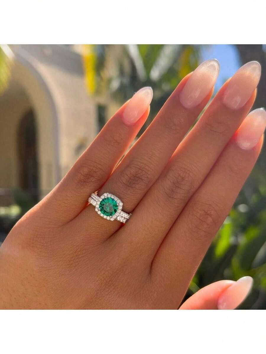 2 Pcs Fashionable Imitation Emerald Princess Rings, Suitable For Women - Symbol Of Eternal Love, Promise Rings - Perfect Holiday And Anniversary Gift For Mom