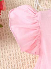 Young Girls' Cute Unicorn Print Patchwork Colorful Mesh Dress With Ruffle Sleeves, Round Neck, Fashion Princess Party/Holiday/Casual Wear - Pink - View 3