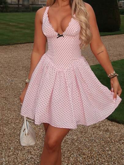 1pc Solid Color Elegant Casual Knit Fabric Backless Dress, Suitable For Back To School, Party, Street, Birthday, Singles Party, Beach, Evening Date, Summer