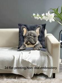 1/2/4pcs Vintage French Bulldog Pattern Throw Pillow Covers, 17.7x17.7 Inches, Single-Sided Print, 100% Polyester, Machine Washable, Zipper Closure, Woven Decorative Pillow Covers, Suitable For Various Room Types, Autumn Decor, Room Decor - Black - View 5