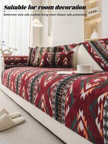 1 buc pernă de canapea în stil boem, țesătură chenilă, jacquard, husă de canapea artizanală, lavabilă, prietenoasă cu animalele de companie, pernă de protecție pentru canapea, universală, antiderapantă, potrivită pentru decorarea camerei, Advanced Sense (roșu, 90x90cm, scaun unic)