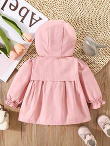 Abrigo con capucha, Chaqueta exterior de un solo botonadura de unicolor para niña bebé, Otoño/Invierno - Rosa - Ver 2