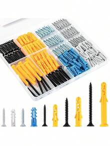KURUI Wall Anchors Kit For Hanging Wall Art Decor, 160Pcs Drywall Anchors Assortment Kit For Frame Shelf Decorations, Plant Hooks, 135 Screws And 135 Plugs, Picture Hangers For Drywall Concrete Brick - 270 件(黑銀色) - 查看 2