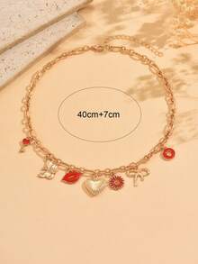1pc Summer Sweet Charm Collocation Pendant Necklace, Alloy Heart & Crystal Butterfly Flower Pendant Necklace, Versatile For Daily, Date Party Wear - Multicolor - View 5