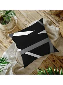 Set Of 4 Black Throw Pillow Covers Modern Abstract Grey Stripes Acrylic Bold Decorative Pillow Covers, Comfortable Washable Polyester Cushion Covers For Home Decor Square 17.7x17.7 Inch Pillow Covers (Pillow Core Not Included)