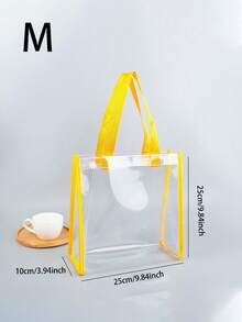 1 pieza Bolso de tote grande de PVC transparente, bolso de compras de maquillaje, bolso de gelatina, bolso de regalo, bolso de hombro transparente, bolso de fiesta, bolso de regalo de boda y cumpleaños, bolso de tote de manualidades, favor de fiesta, decoración de cumpleaños, decoración de regalo de fiesta, decoración de boda, suministros de fiesta - Dorado - Ver 3