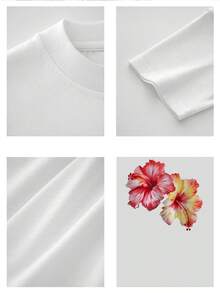 Men's Casual Floral Print TShirt With Vibrant Hibiscus Flower Design,Comfortable Cotton Blend Tee For Summer,Stylish Graphic Top For Everyday Wear Perfect Gift For Him,Unique Artistic Floral Tee For Men,Summer Holiday Essential TShirt. - 白色 - 查看 4