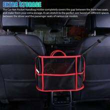 1pc Red & Black Universal Car Net Bag Holder, Seat Side Net Bag Storage Pouch, Car Seat Side Mesh Pocket Organizer Bag