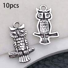 混合 10/24 件合金仿古银色猫头鹰系列吊坠配件，适合 DIY 项链、耳环、钥匙扣首饰制作时尚配饰。 - 復古銀色 - 查看 16