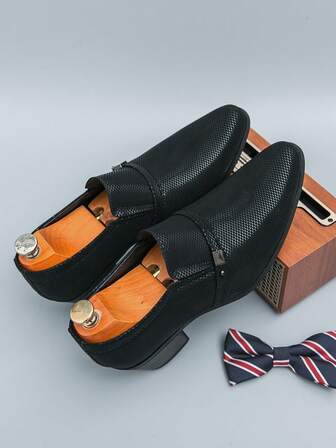 Men's Formal Pointed Toe High Heel Leather Dress Shoes, Minimalist Design