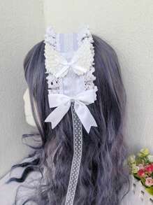 1 Piece Angel Demon Wing Hairband Handmade KC Gothic Bow Lace Headband Doll Black And Pink Secondary Character Dress Up Headpiece Fashion Hair Accessories