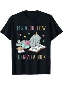 Camiseta de 100% algodón con impresión "This Is A Good Day" para lectura, camiseta interior para niños, transpirable, húmeda, casual y cómoda, de manga corta para verano - Negro - Ver 1
