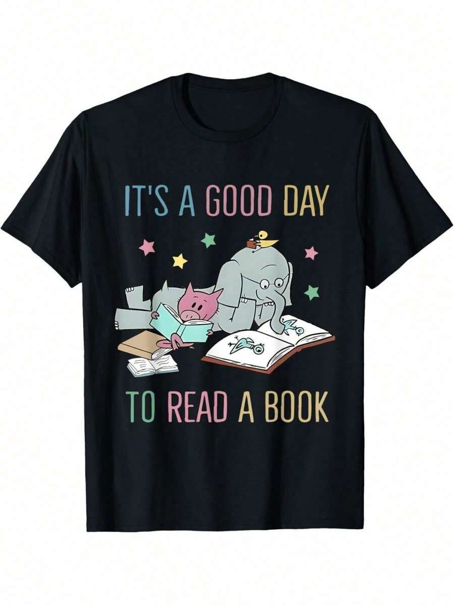 Camiseta de 100% algodón con impresión "This Is A Good Day" para lectura, camiseta interior para niños, transpirable, húmeda, casual y cómoda, de manga corta para verano - Negro - Ver 1