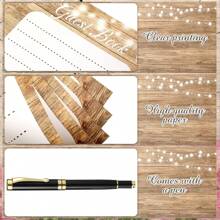 2025Hot SaleWood Grain Wedding Guest Book With Pen Wedding Decor Birthday Rustic Leaves Visitors Book Anniversary Funeral White Leaves Bridal Shower Wood Grain Guestbook Signing Rustic Decor