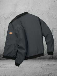 冬季大码男士户外运动休闲立领棒球夹克，纯色拉链厚外套，适合送给男朋友、丈夫、朋友、父亲节的礼物 - 灰色 - 查看 2