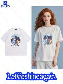 Regular Show Cartoon Characters Pattern Black Short Sleeve T-Shirt Baseball Player In Flag Design White T-Shirt Theme T-Shirt Men's Over Size Cotton 100% 180g Tops Comfortable Breathable Spring/Summer Short Sleeved O-Neck Women's Casual Printed Knitted Black/White - White - View 1