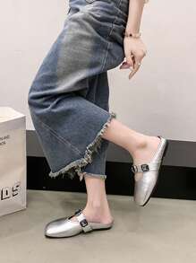 1 Pair Fashion Minimalist Slider Sandals For Teenagers, Comfortable Versatile, Slip-On With Artificial Brick Stone Decor, Suitable For Outdoor, Commute, Party