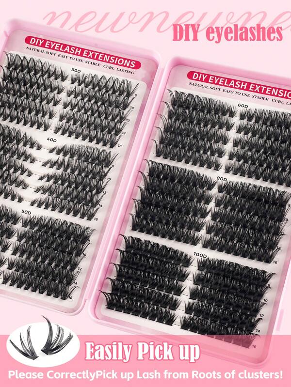 28/30/32 Rows Of 392/530/570/640 Pieces Cluster False Eyelashes, Large Capacity Multi-Specification Combo, D Curl 8-16mm Length Natural/Fluffy/Extra Thick Makeup Effect, Reusable For Home Use Or Occasions