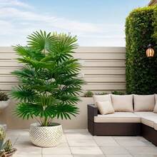 Árbol de palma artificial grande de 33", planta artificial verde para exterior, árbol falso con 24 hojas, planta tropical artificial alta sin maceta, árbol decorativo resistente a los rayos UV para el hogar, la sala de estar, la boda, el hotel, el jardín, la granja, la oficina, la fotografía, la decoración verde para primavera y verano, decoración interior y exterior del hogar - Multicolor - Ver 8