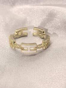 1 pieza Anillo con letra H - Anillo de envoltura abierto minimalista de alta gama con circonia esmaltada, anillo de dedo/índice de moda para mujer