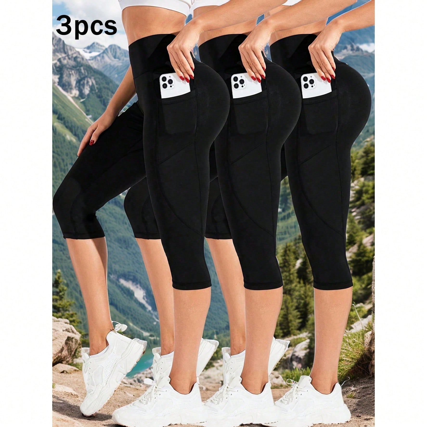 Piezas Pantalones de yoga de cintura alta para mujer - Pantalones cortos de compresión elástica, pantalones levantadores de glúteos, pantalones cor