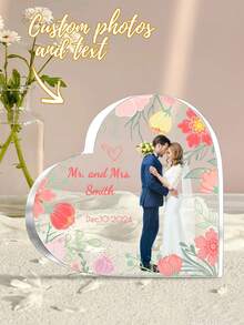 1件定制照片心形亚克力牌匾，个性化情侣照片爱情装饰，定制文字雕刻情侣照片牌匾，定制照片心形个性化装饰，桌面装饰亚克力心形摆件，独特照片纪念品，家居装饰，适用于家庭和办公室装饰，共有5种款式可供选择