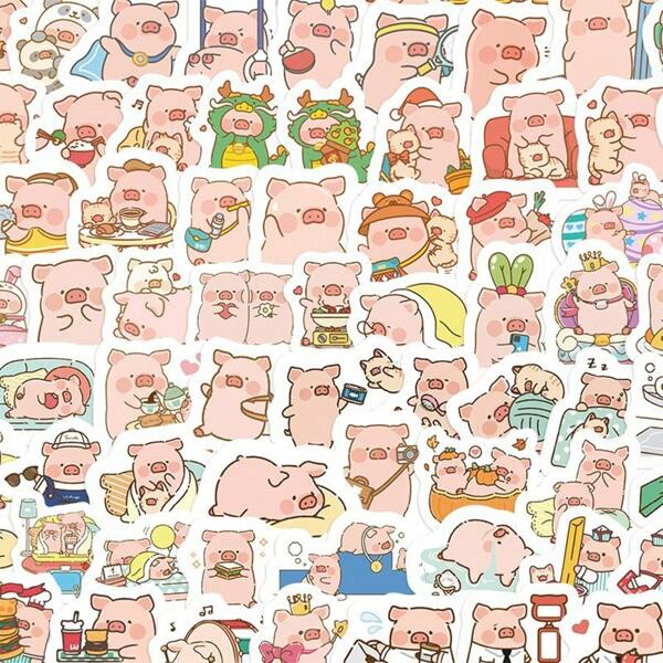 145 Pcs Pink Pig Cute Animal Sticker Can Be Reused, Self-Adhesive, Suitable For Notebooks, Water Bottles, Suitcases, Helmet Decorations Perfect Gift For Friends, School Supplies,Back To School