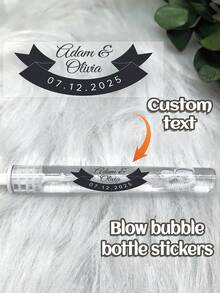 45张定制个性化泡泡管贴纸，可定制婚礼招待会标签，印有您的名字和日期，采用优雅的透明金箔泡泡设计，适合返校用品、定制贴纸、营造温馨氛围和节日日历。 - 彩色 - 查看 4