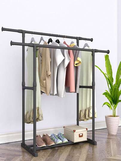 1 Pc Multi-Function Clothing Rack, Freestanding Garment Hanger With Single/Double Bars, Adjustable Collapsible Drying Rack For Bedroom, Balcony, Indoor & Outdoor Use, Space Saving, Easy Assembly