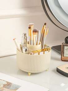1pc 360° Rotating Makeup Organizer - 5 Compartments Bathroom Vanity Caddy, Elegant Plastic Cosmetic Organizer For Brushes, Lipsticks, Skincare - 4 Color Options, Hand Washable, Cosmetic Storage Box | Modern Aesthetic | Plastic Back To School