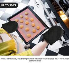 1/2 件耐高温 500°F 烤箱手套，迷你烤箱垫，带防滑手柄和挂环，适用于烘焙、烧烤、烹饪和烧烤（黑色） - 黑色 - 查看 4