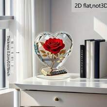 1/2 Peças Decoração de Figurinha de Acrílico em Forma de Coração no Estilo Boêmio, Adornada com Rosa Vermelha e Detalhes Dourados, Decoração de Mesa Elegante para Casa ou Escritório, Presente de Feriado, 2D