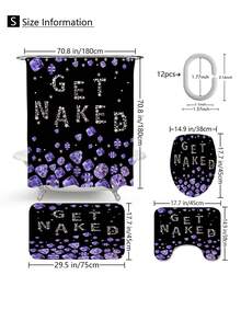 1pc/4pcs Purple Diamond Pattern Multifunctional Bathroom Set, Including Waterproof Shower Curtain With 12 Hooks, Anti-Slip Bath Mat, U-Shaped Floor Mat And Round Toilet Lid Cover, Suitable For All Bathroom Scenes Bathroom Accessories Back To School