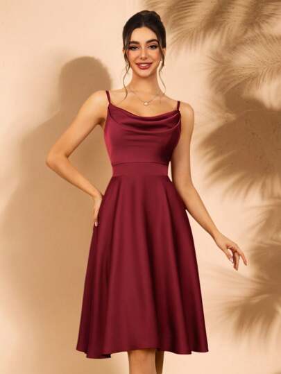 MOEVIO Women's Sexy Spaghetti Straps Satin Backless A-Line Draped Short Mini Formal Evening Cocktail Prom Dress Wedding Guest Bridal Shower Graduation Vacation Daily Outfit