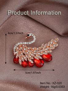 1枚优雅天鹅造型胸针，玫瑰金与红宝石交相辉映。精湛工艺展现细腻质感。天鹅象征着纯洁高贵，红宝石则增添了璀璨魅力，使其成为一件绝佳的时尚配饰。可用于服装配饰、衣服别针、包包饰物、背包饰物等。