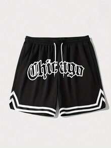 Drip Chicago Men's Street Basketball Style Bermuda Shorts - 黑色 - 查看 1