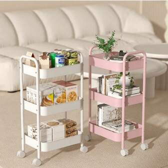 1pc Compact Multi-Layer Storage Rack, Movable And Stackable, Home Kitchen Organizer And Multifunctional Rolling Cart Outdoor Decor