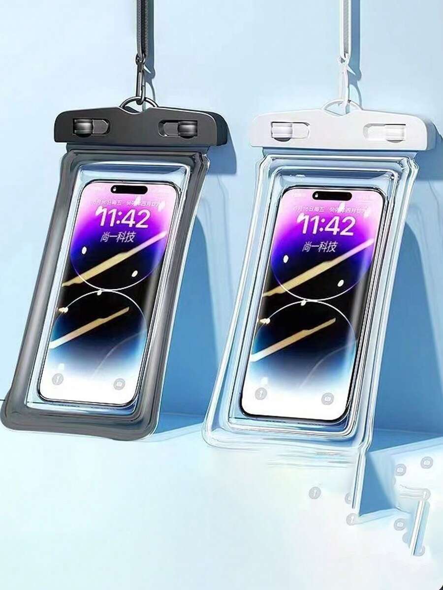 1pc Portable Universal Night Glow Waterproof Phone Case With Wide Strap - Touchscreen Compatible With All Smartphones, Suitable For Swim & Dive, Suitable For Water Sports & Travel - Perfect Gift For Adventurers, Beach Essentials, Beach Accessories, Pool Float - Multicolor - View 1