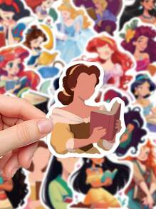 Disney 50pcs Princess Stickers, Cute Cartoon Decals Featuring Snow White Elsa & More Fairy Tale Characters For & Fans Fan Merchandise Charming Decals Paper Stickers School Supplies,Back To School