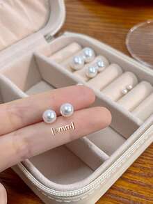 1 对 14k 镀金迷你耳钉，镶嵌方晶锆石，迷人时尚，适合女孩佩戴 - 白色 - 查看 7