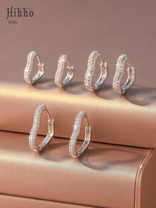Hihho Bộ 6 khuyên tai đính đá Zirconia hình trái tim cho nữ, Quà tặng trang sức quyến rũ, Thích hợp để đeo nhiều lớp hoặc đeo một lần - Bạc - Xem 5