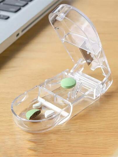 1pc Compact Portable Pill Organizer Box With Divider - Waterproof, Multi-Purpose Rectangular Plastic Pill Case For Vitamins And Medication, Ideal For Home And Travel Use, Wallet-Sized