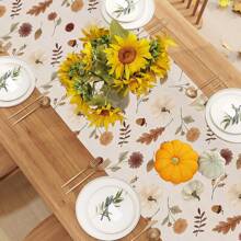 Autumn Season Table Runner, Fall Leaves Pumpkin Flower Family Kitchen Dining Table Decor, Thanksgiving Harvest Festival Decoration And Home Accessories