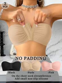 3pcs Front Buckle Bras, Strapless Seamless Bras, Wireless & Backless Bras, Tube Tops - Multicolor - View 3