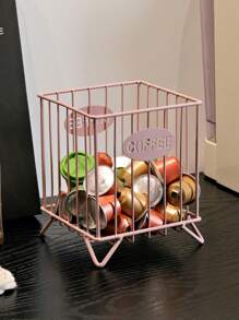 1pc Coffee Capsule Storage Box - Metal Material, New Square Design High Capacity Organizer, Home, Snack And Candy Storage Basket, Ideal For Kitchen, Bar Or Coffee Shop Counter Display, Colorful Coffee Bar Decor