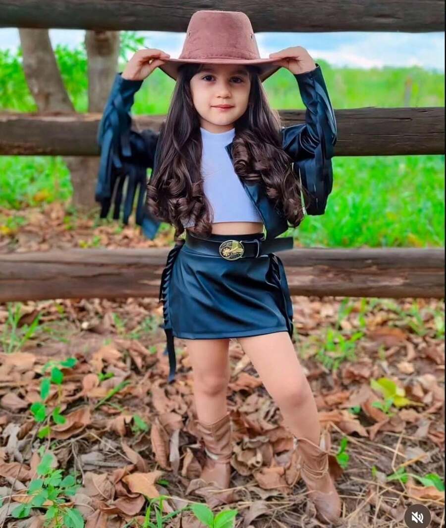 Skirt Set With Fringed Leather Jacket - Country - Cowboy - Children's - Black - View 1