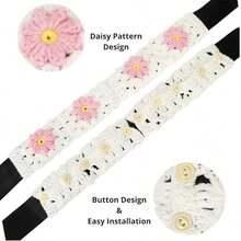 onEternal Hand-Knitted Cute Puff Steering Wheel Cover And Seatbelt Covers Car Accessories Set